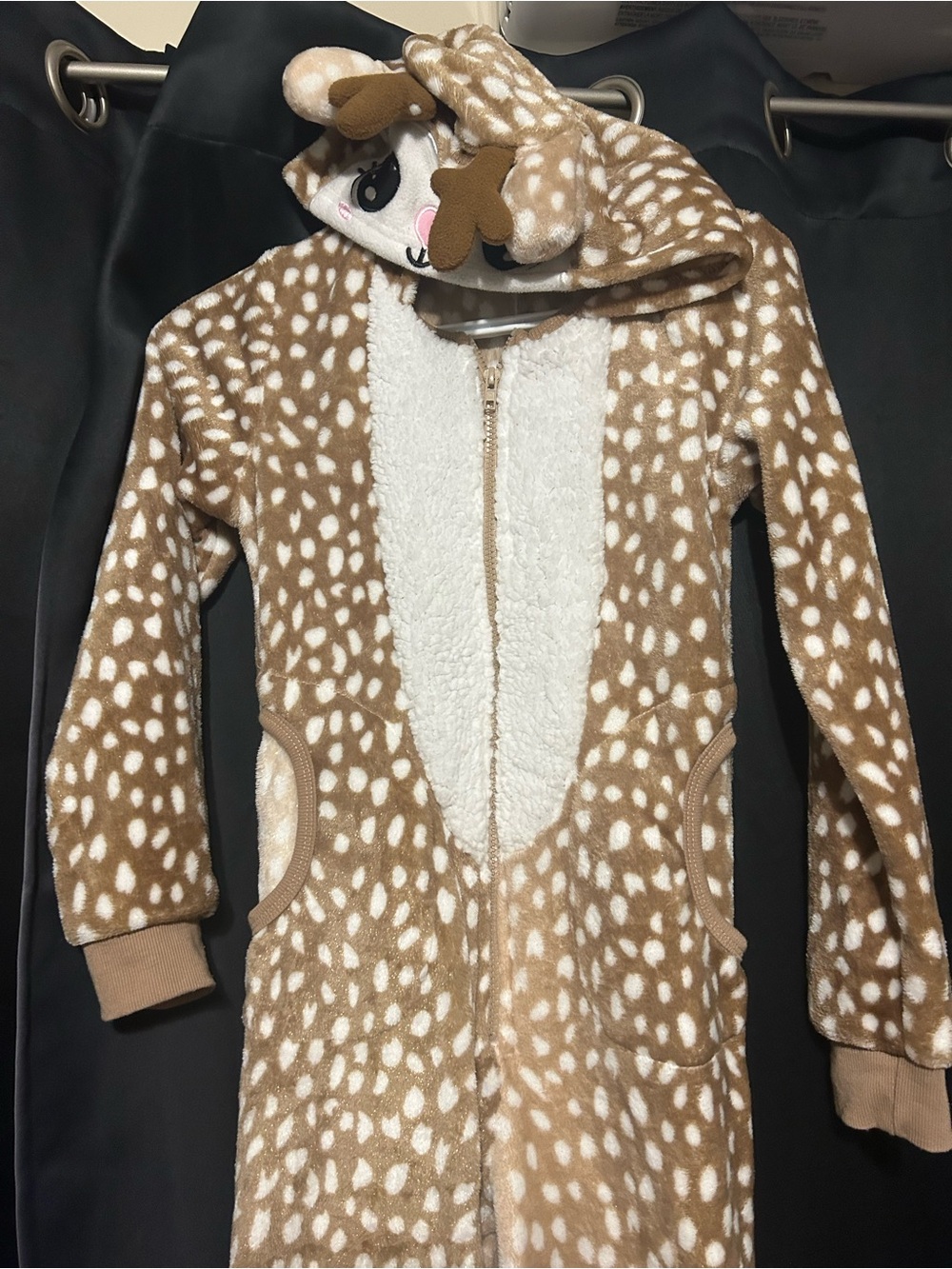 H&M Brown and White Deer One-Piece Pajama Fleece with Hood